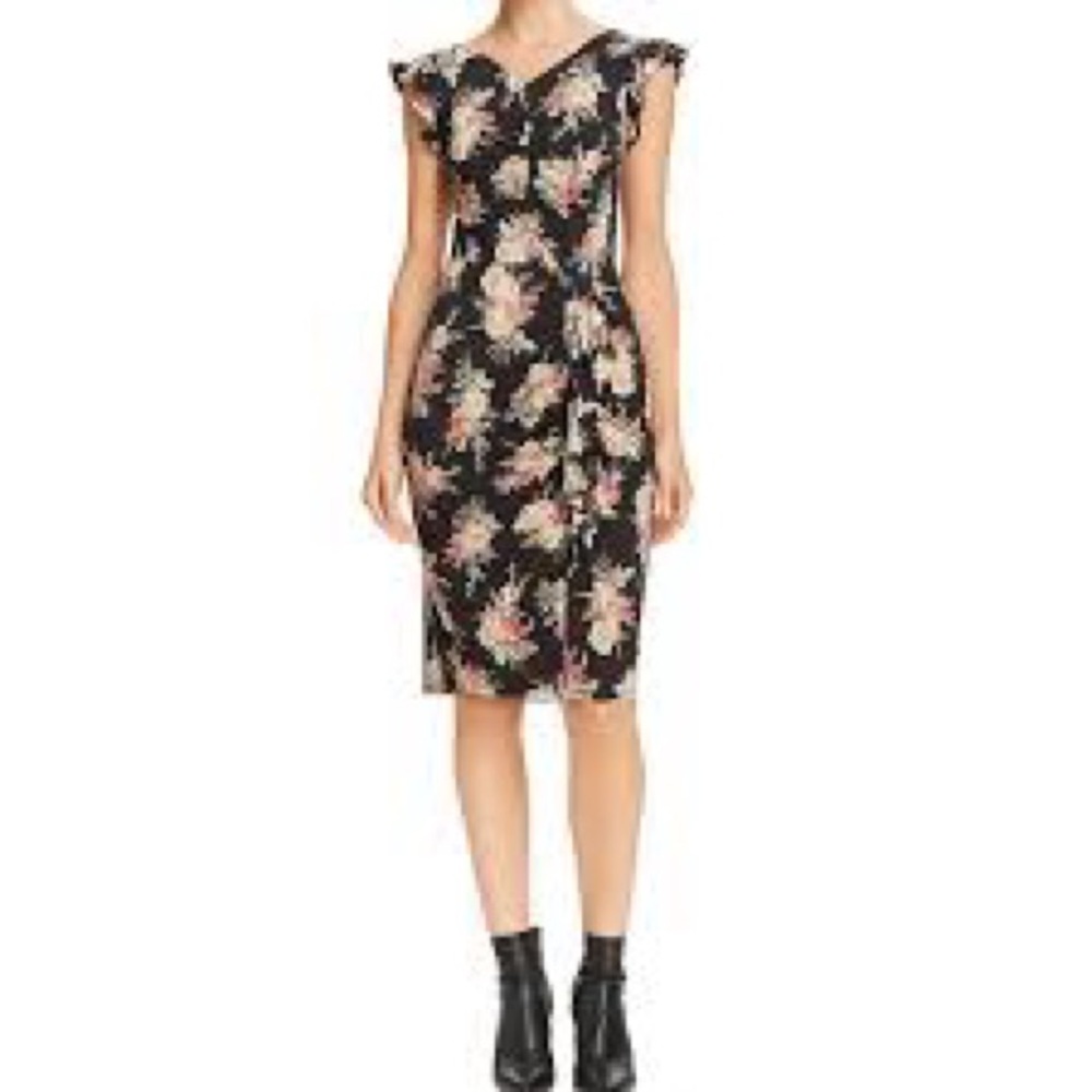 Rebecca Taylor Short Sleeve Bouquet Ruffle Floral Dress, Size Small‎
